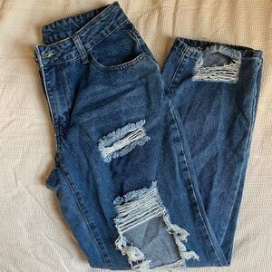 Distressed Blue Denim Jeans